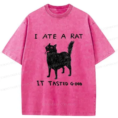 Tokyo-Tiger Cat Tasting Delicious Mouse Washed T-Shirt
