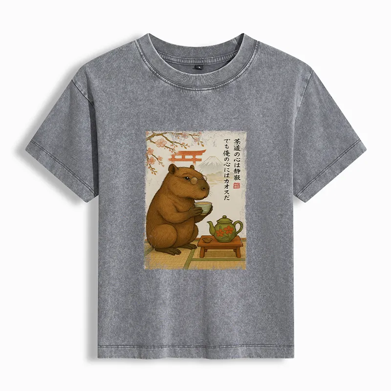 Tokyo-Tiger Tea Time With a Capybara Women's Washed T-shirt