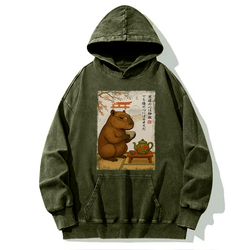 Tokyo-Tiger Tea Time With a Capybara Washed Hoodie