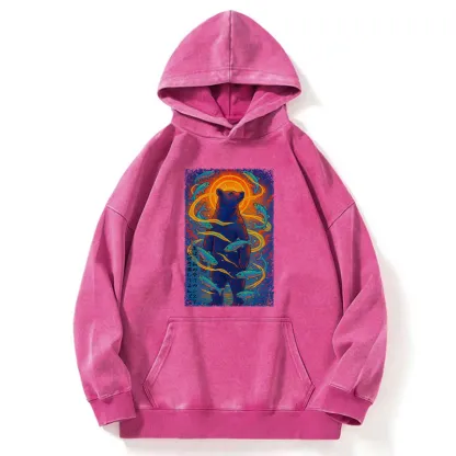 Tokyo-Tiger Ukiyoe Bear and Fish Washed Hoodie