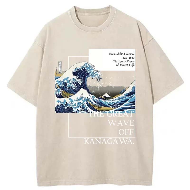 Tokyo-Tiger Japanese Ukiyoe Waves Washed T-Shirt