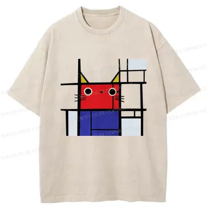 Tokyo-Tiger Abstract Art Cat Washed T-Shirt