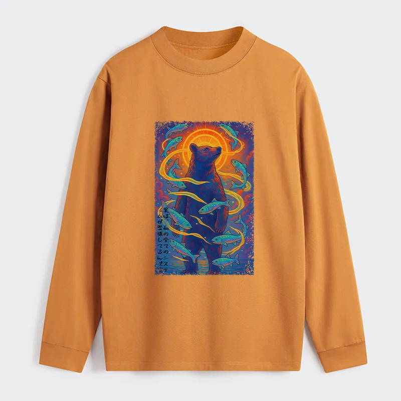 Tokyo-Tiger Ukiyoe Bear and Fish Vintage Poster Classic Long Sleeve T-Shirt