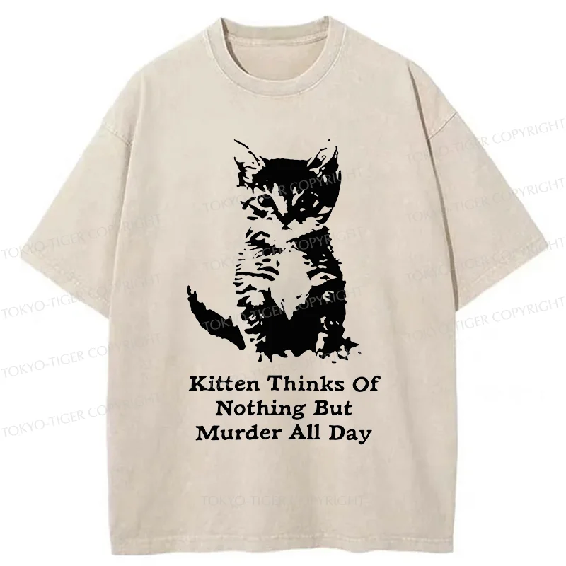 Tokyo-Tiger Cat Has A Murderous Thought Washed T-Shirt
