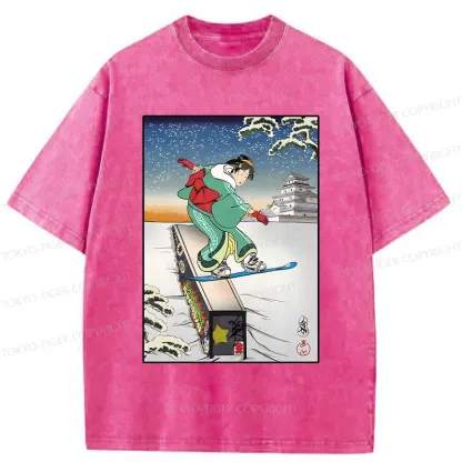 Tokyo-Tiger Skiing Geisha Washed T-Shirt