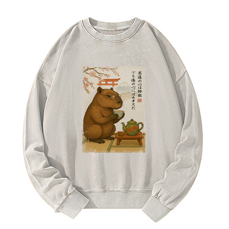 Tokyo-Tiger Tea Time With a Capybara Washed Sweatshirt