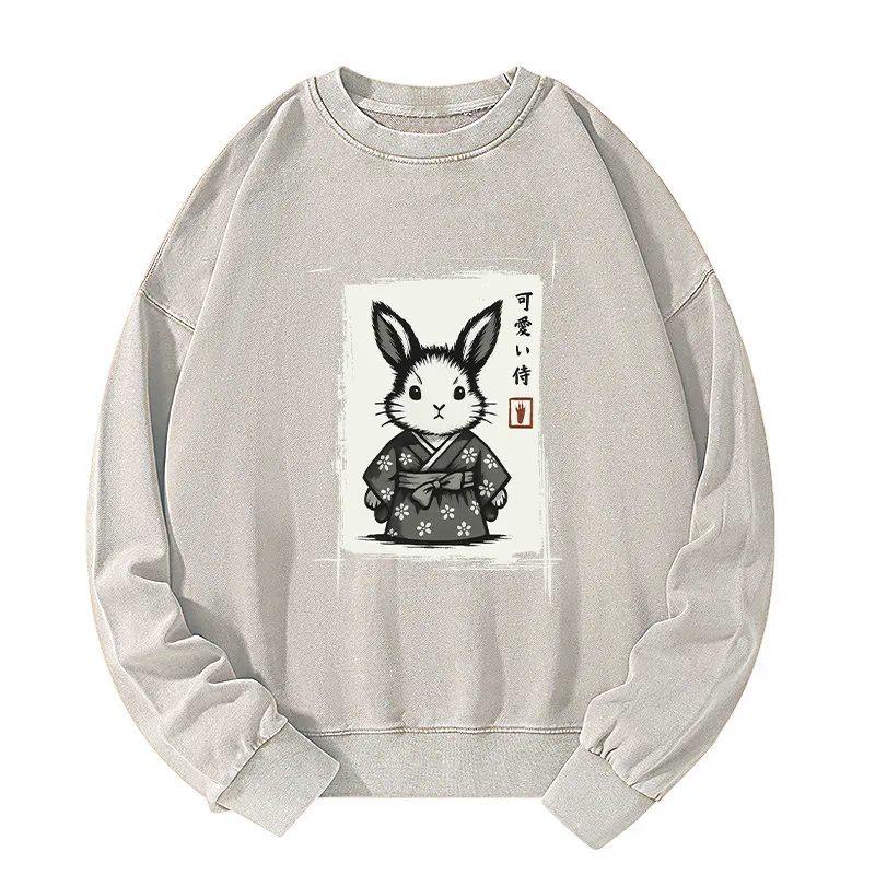 Tokyo-Tiger Woodcut Bunny Washed Sweatshirt