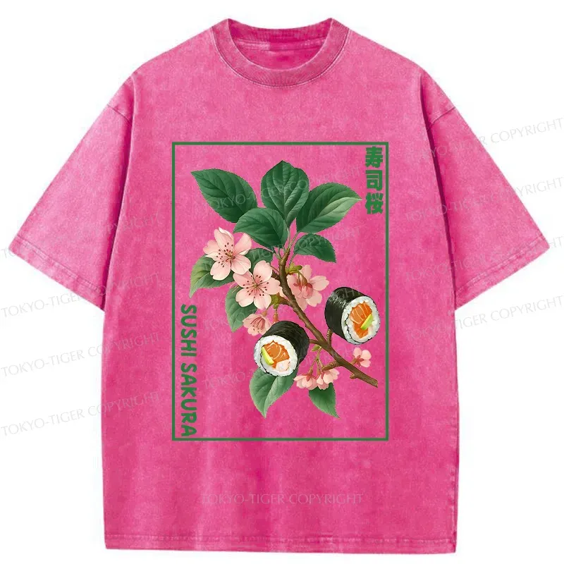 Tokyo-Tiger Sushi Sakura Tree Washed T-Shirt