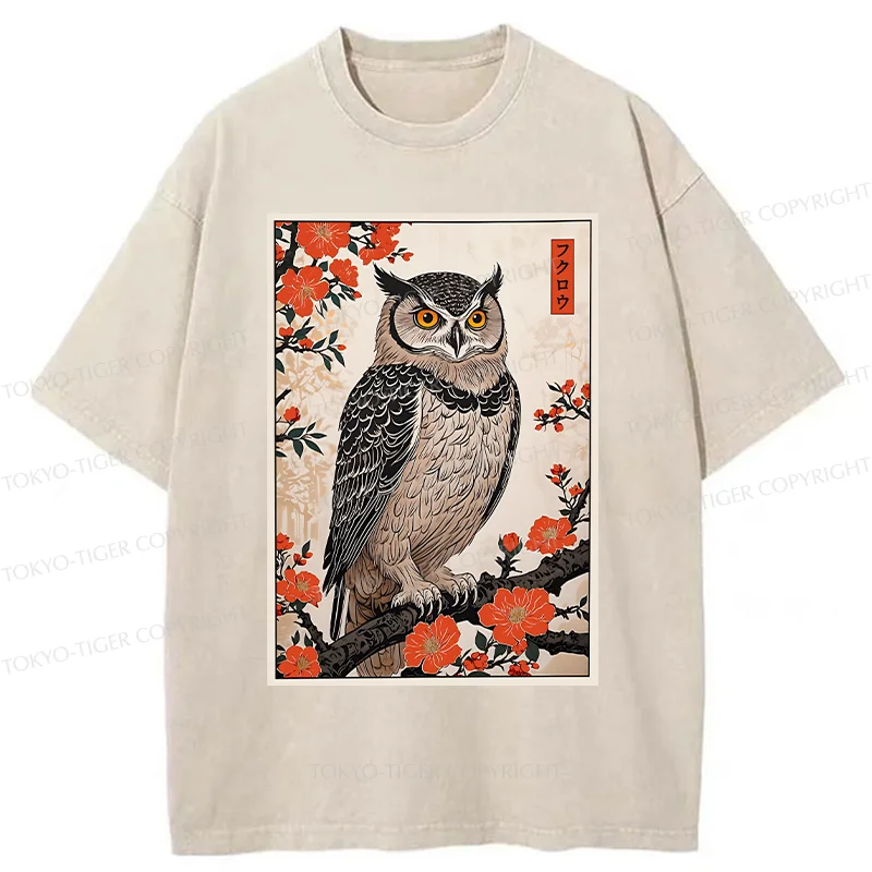Tokyo-Tiger Vintage Japanese Owl Washed T-Shirt
