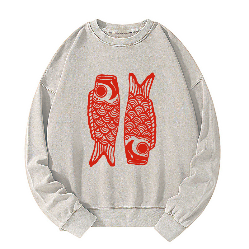 Tokyo-Tiger Retro Carp Streamer Washed Sweatshirt