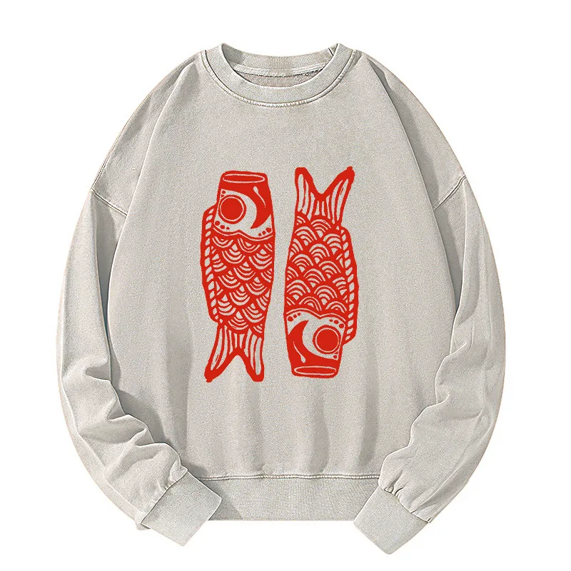 Tokyo-Tiger Retro Carp Streamer Washed Sweatshirt