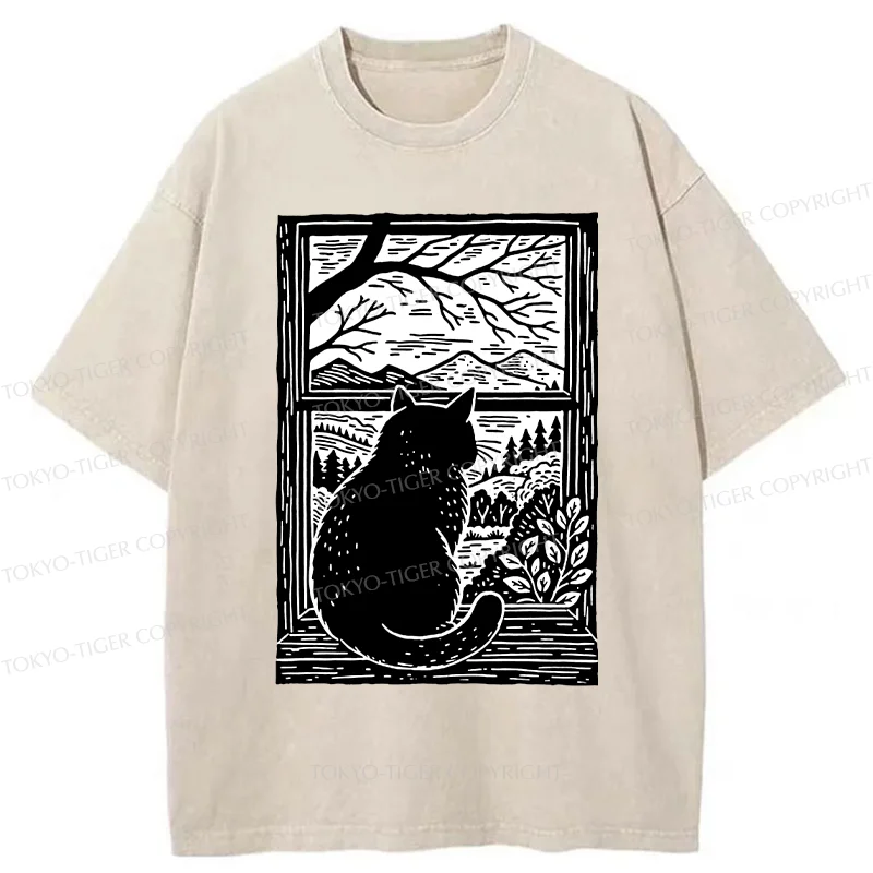 Tokyo-Tiger Cat Waiting For Its Owner Washed T-Shirt
