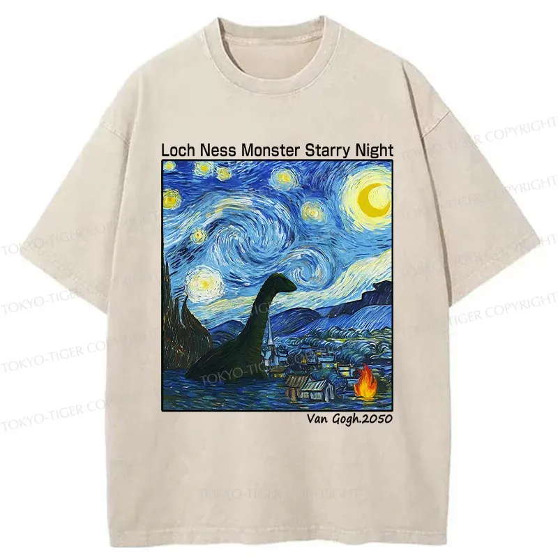Tokyo-Tiger Loch Ness Monster Under The Stars Washed T-Shirt
