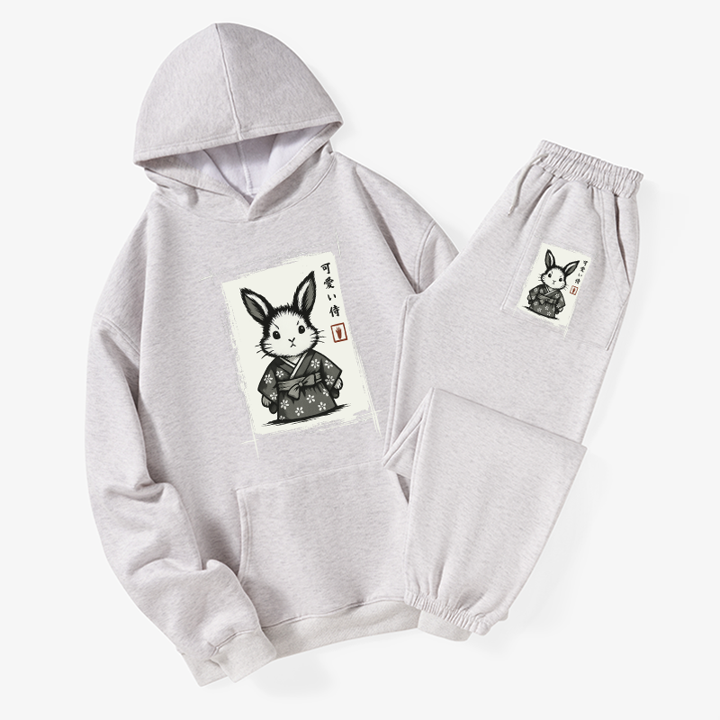 Tokyo-Tiger Woodcut Bunny Fleece Lined Hoodie Set