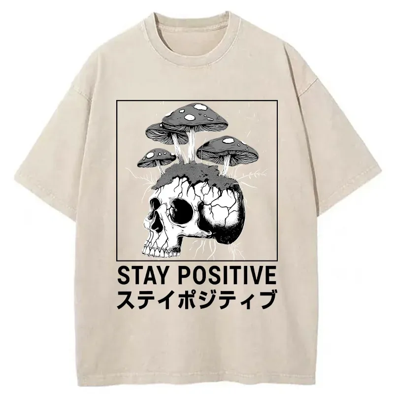 Tokyo-Tiger Stay Positive Funny Washed T-Shirt