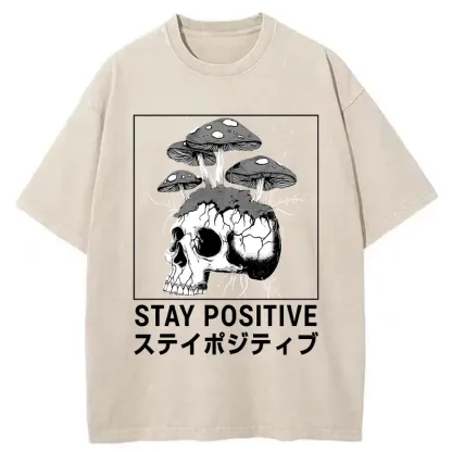 Tokyo-Tiger Stay Positive Funny Washed T-Shirt