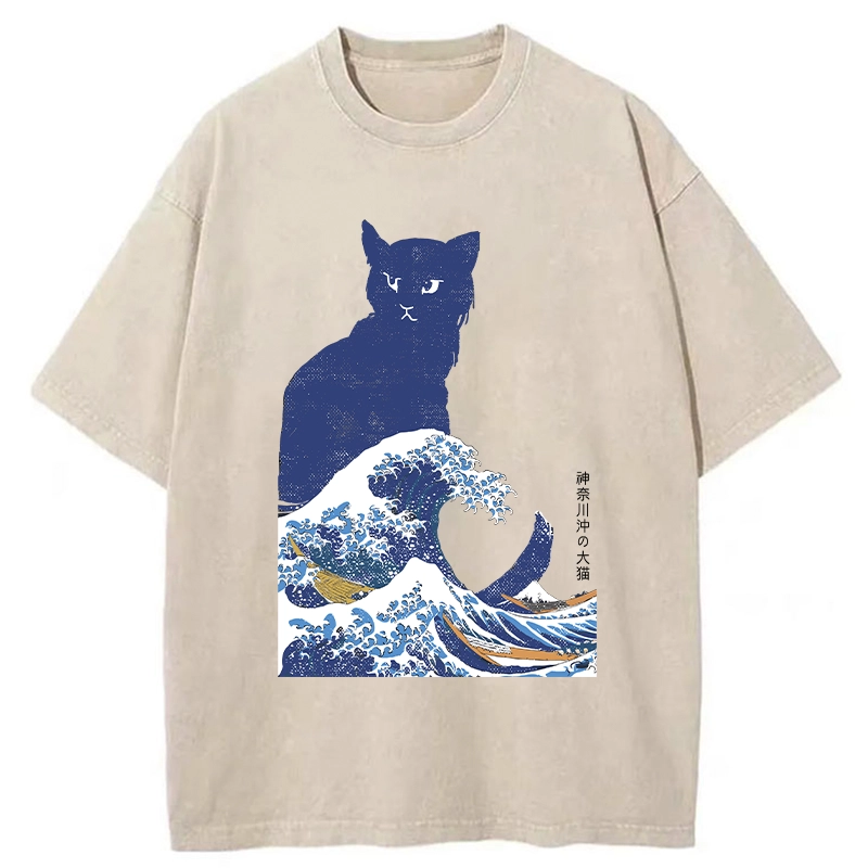 Tokyo-Tiger The Great Wave Off Cat Washed T-Shirt