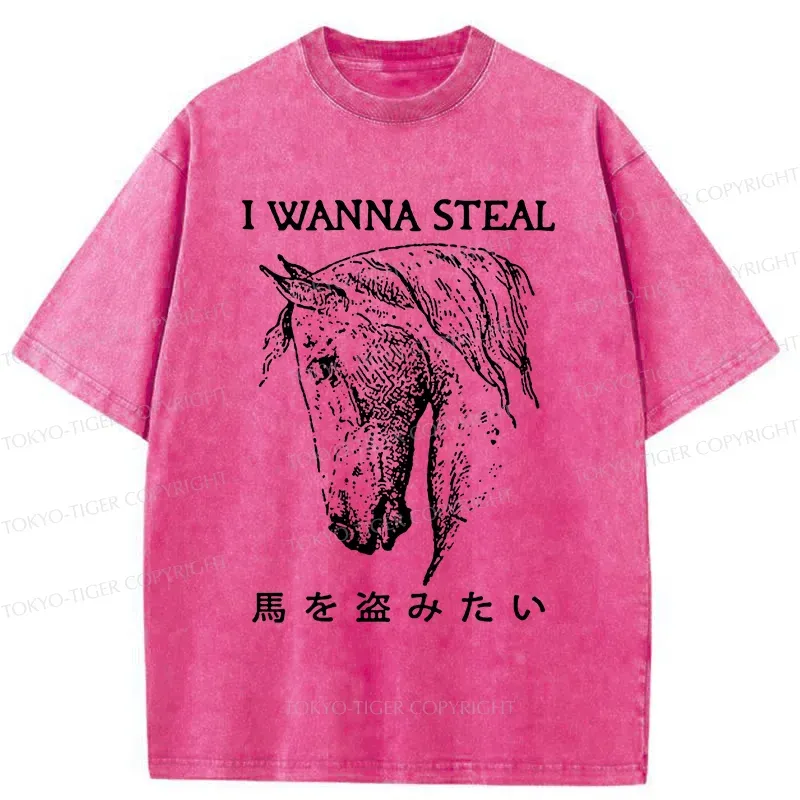 Tokyo-Tiger Funny Horse Washed T-Shirt