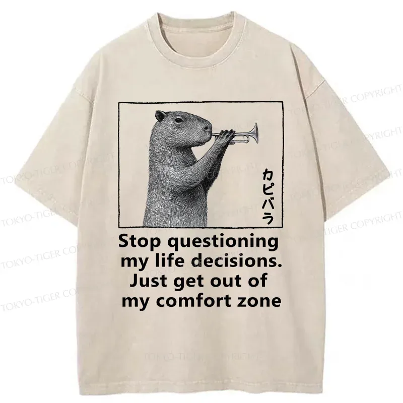 Tokyo-Tiger Capybara Playing A Trumpet Washed T-Shirt