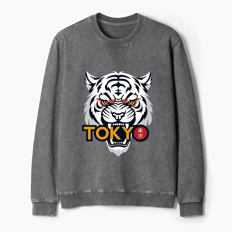 Tokyo-Tiger Logo Washed Terry Sweatshirt