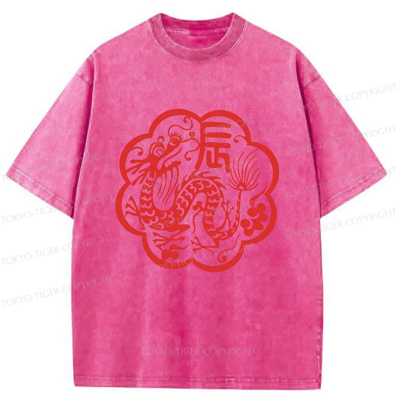 Tokyo-Tiger Dragon Paper Cutting Washed T-Shirt