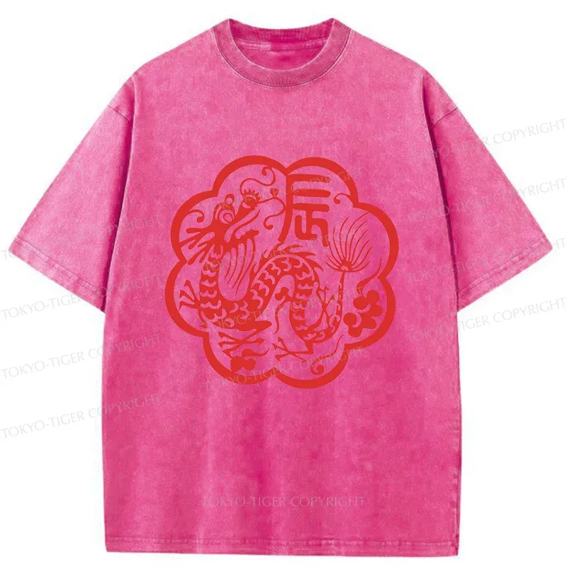 Tokyo-Tiger Dragon Paper Cutting Washed T-Shirt