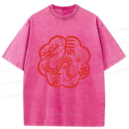 Tokyo-Tiger Dragon Paper Cutting Washed T-Shirt