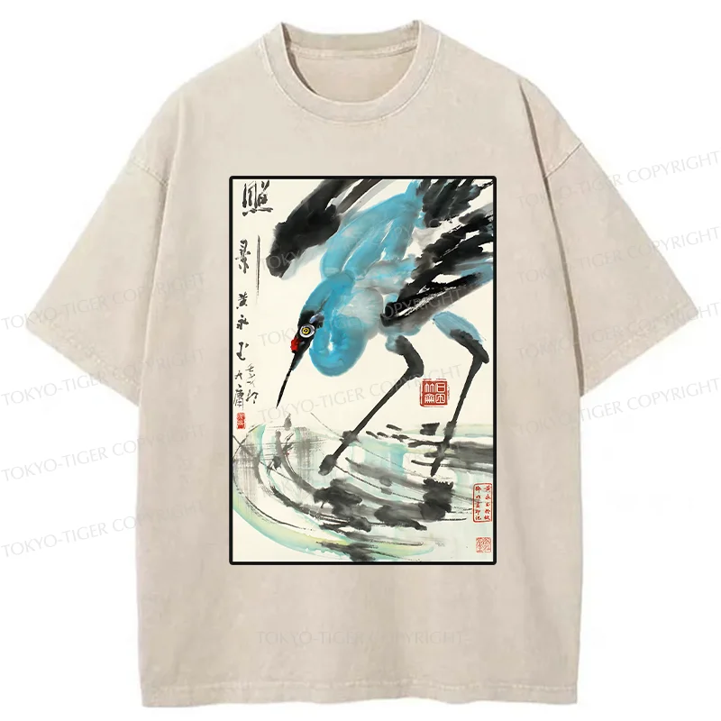 Tokyo-Tiger Crane In The Pond Washed T-Shirt