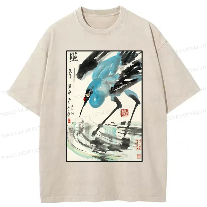 Tokyo-Tiger Crane In The Pond Washed T-Shirt