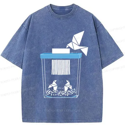 Tokyo-Tiger Funny Paper-cut Crane Washed T-Shirt