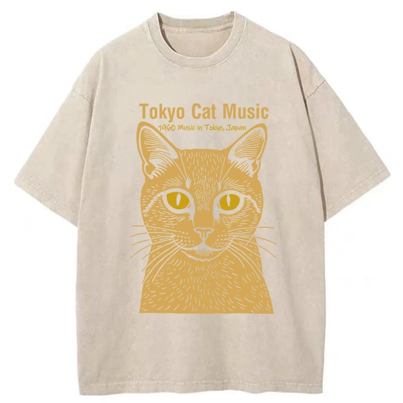Tokyo-Tiger Tokyo Cat Music Washed T-Shirt