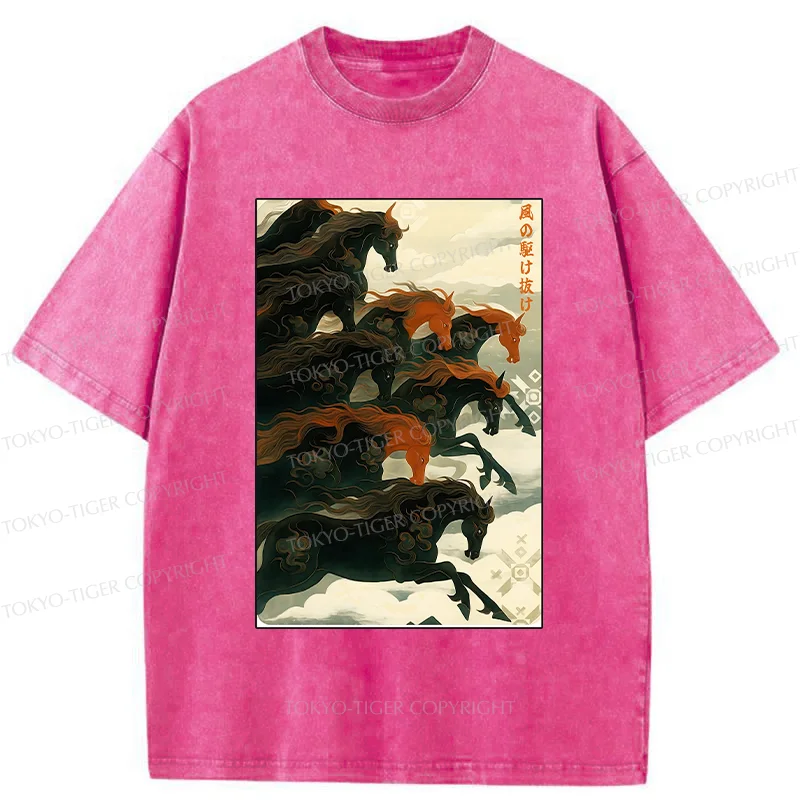 Tokyo-Tiger Galloping Horses Washed T-Shirt