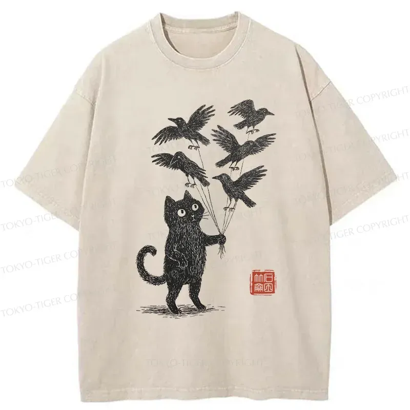 Tokyo-Tiger Cat And The Captured Crow Washed T-Shirt Sale