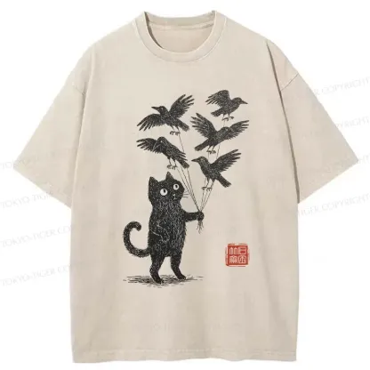 Tokyo-Tiger Cat And The Captured Crow Washed T-Shirt