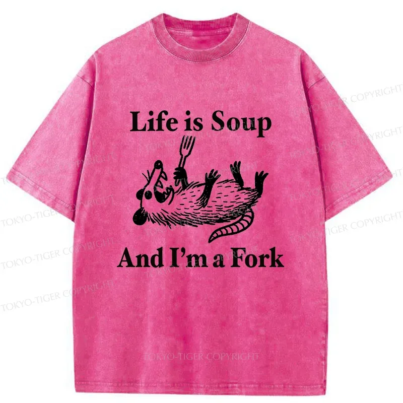 Tokyo-Tiger Possum Holding A Fork Washed T-Shirt