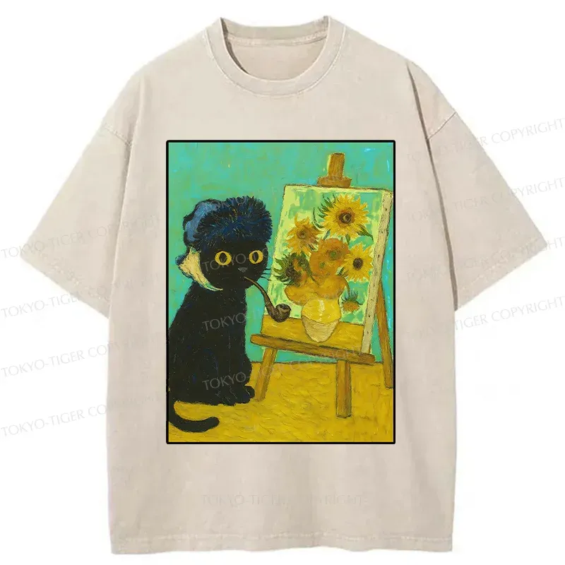 Tokyo-Tiger Cat Artist Washed T-Shirt