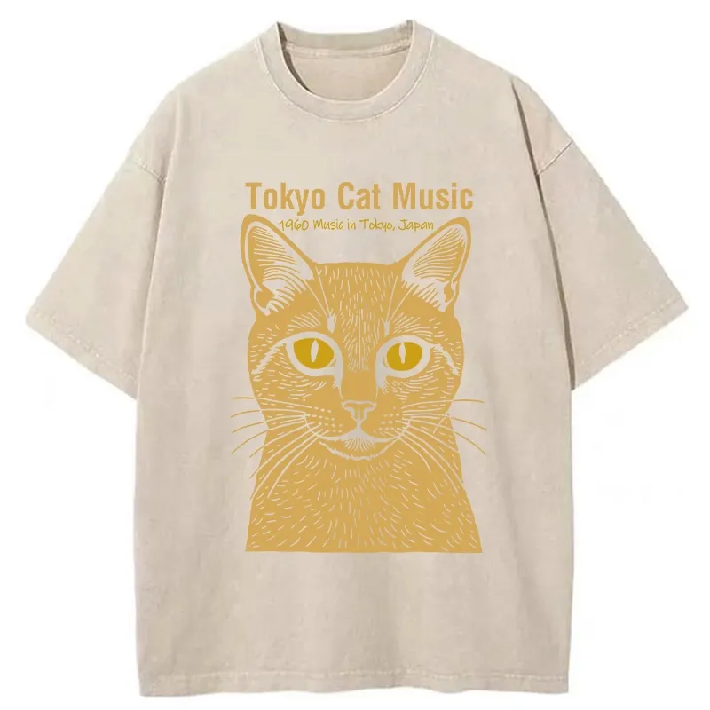 Tokyo-Tiger Tokyo Cat Music Washed T-Shirt