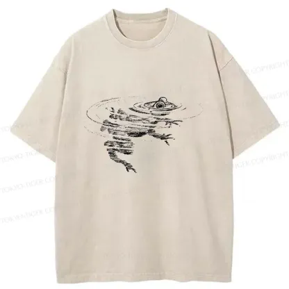 Tokyo-Tiger Frog Emerging From The Water Washed T-Shirt