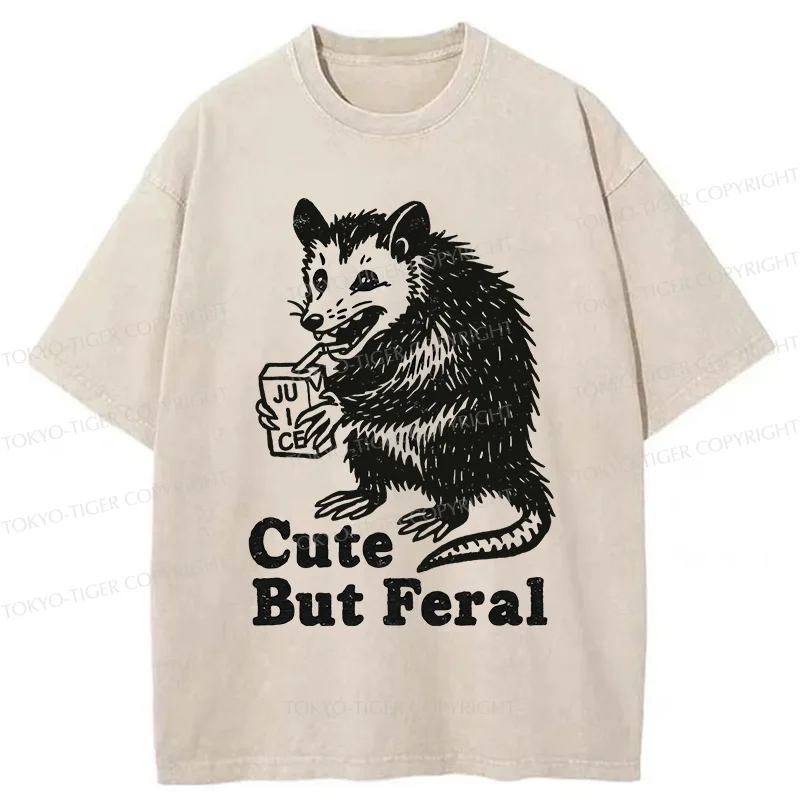 Tokyo-Tiger Opossum Drinking Juice Washed T-Shirt
