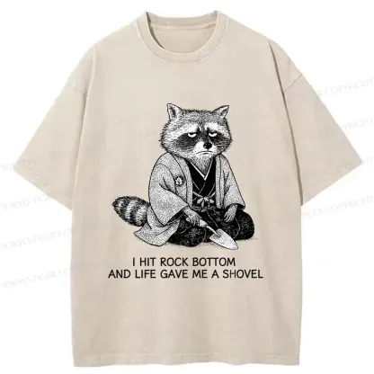 Tokyo-Tiger Raccoon Holding A Shovel Funny Washed T-Shirt