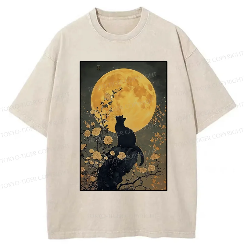 Tokyo-Tiger  Cat In The Moonlight Washed T-Shirt