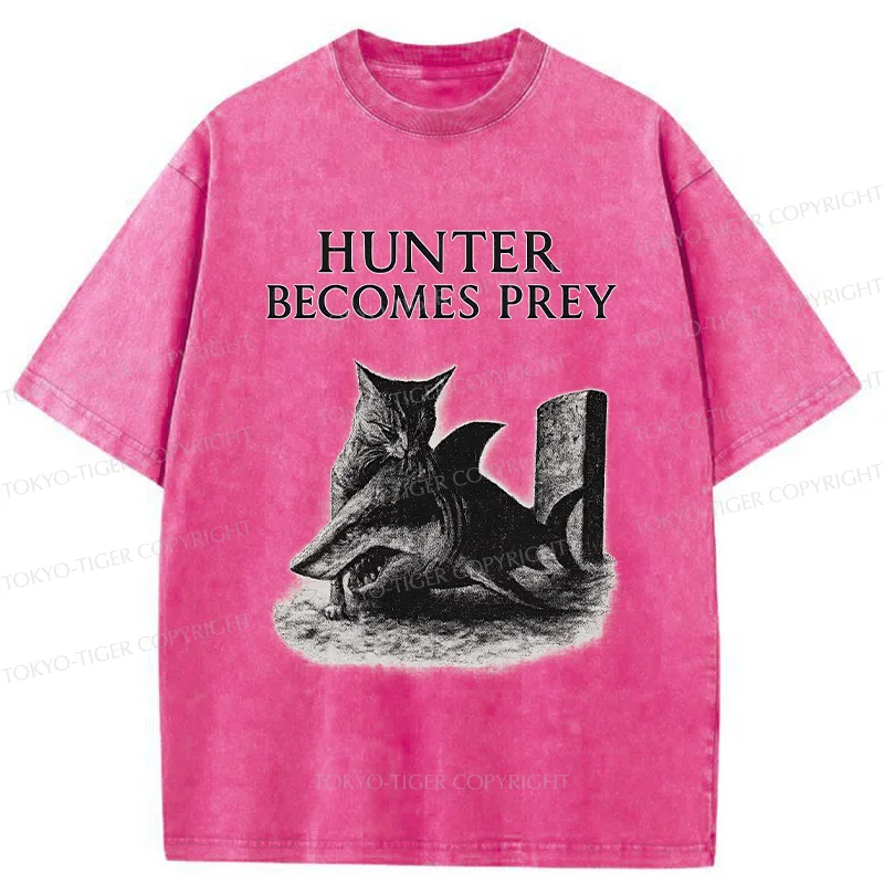 Tokyo-Tiger Cat Eats Shark Washed T-Shirt