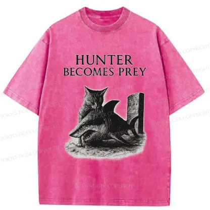 Tokyo-Tiger Cat Eats Shark Washed T-Shirt