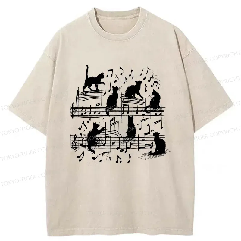 Tokyo-Tiger Cat Scratching Sheet Music Washed T-Shirt