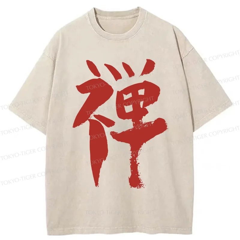 Tokyo-Tiger Japanese Kanji Zen Washed T-Shirt