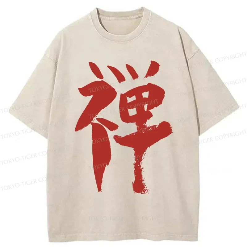 Tokyo-Tiger Japanese Kanji Zen Washed T-Shirt