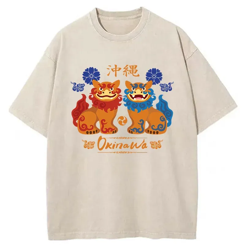 Tokyo-Tiger Okinawa Characteristic Stone Lion Washed T-Shirt