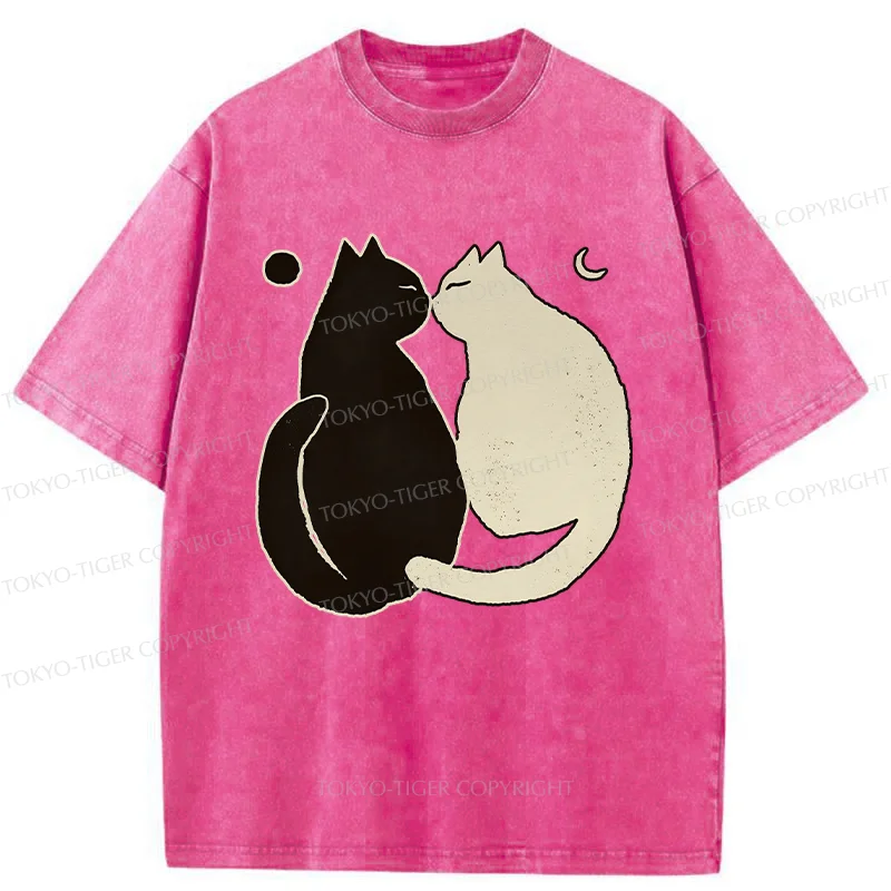 Tokyo-Tiger Yin Yang Cat Zen Washed T-Shirt