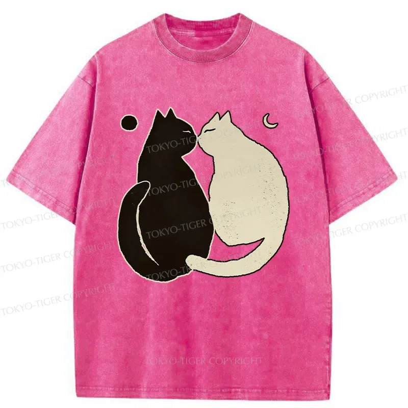 Tokyo-Tiger Yin Yang Cat Zen Washed T-Shirt