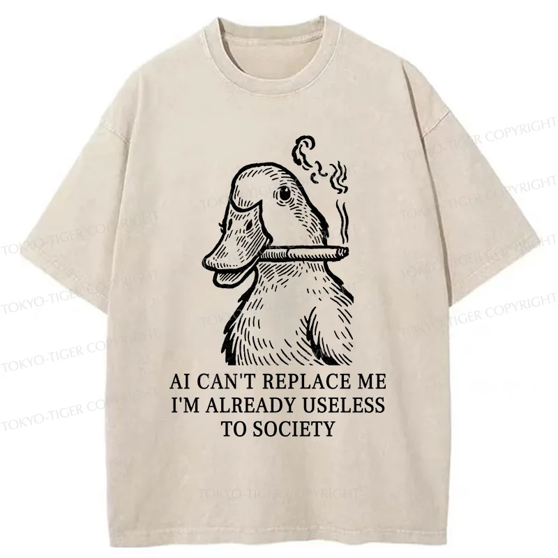 Tokyo-Tiger Smoking Duck Funny Washed T-Shirt